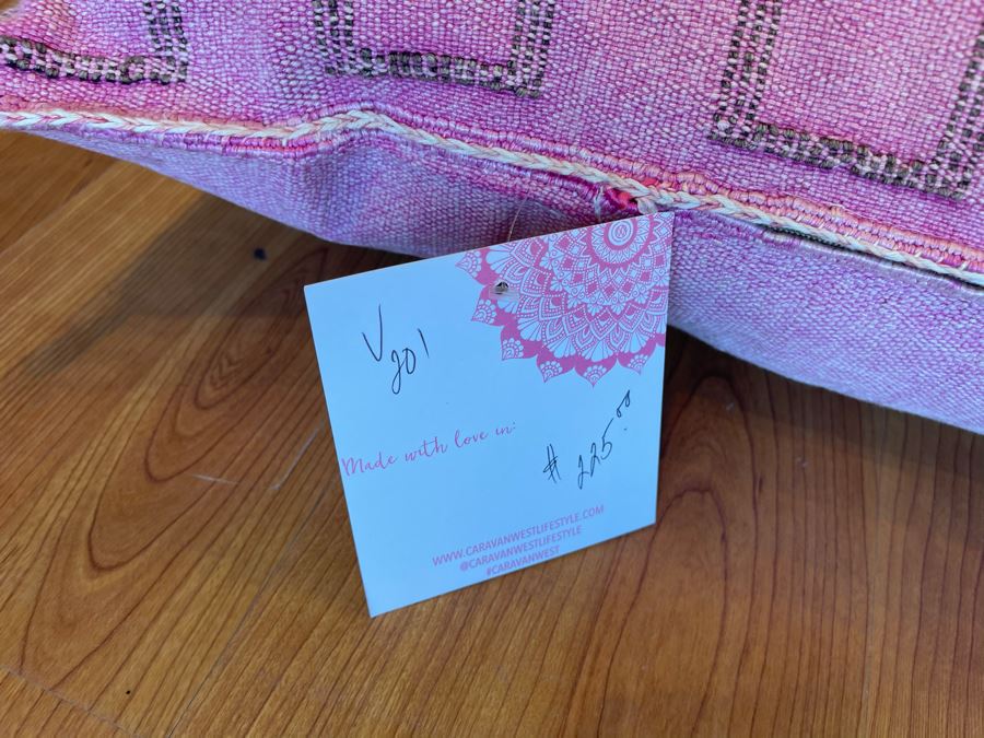 Large Moroccan Handmade Cactus Silk Organic Pillow Pink Retails $225 [Photo 3]