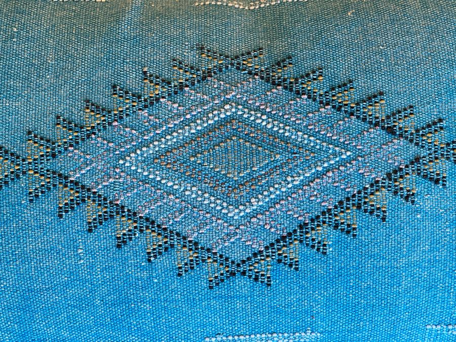 Large Moroccan Handmade Cactus Silk Organic Pillow Blue Retails $225 [Photo 4]