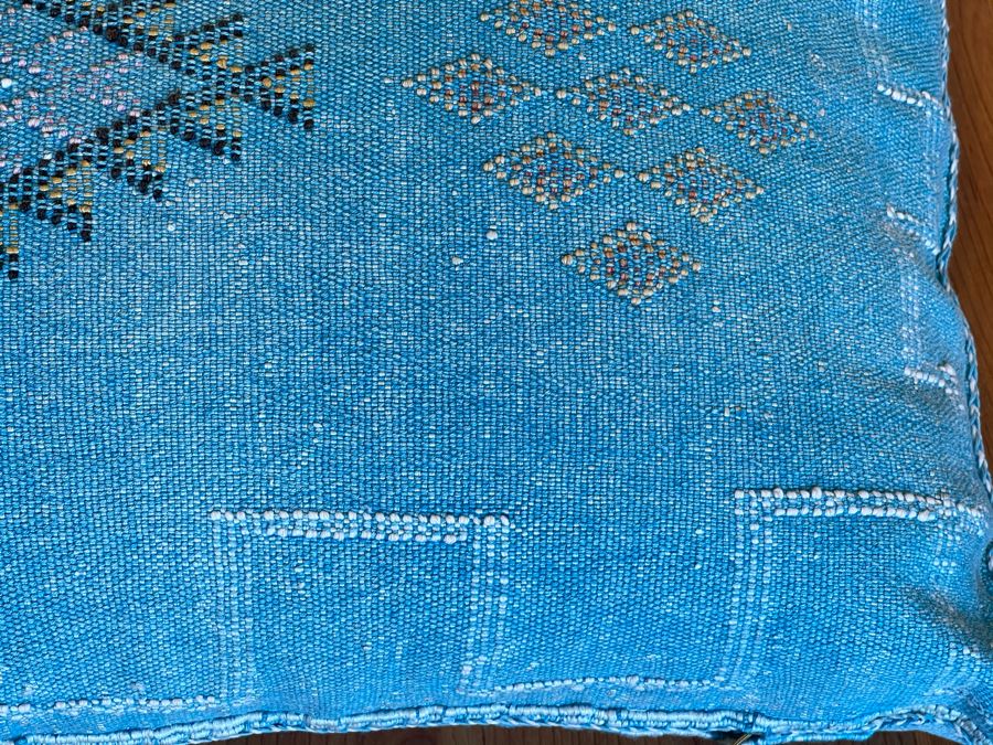 Large Moroccan Handmade Cactus Silk Organic Pillow Blue Retails $225 [Photo 5]