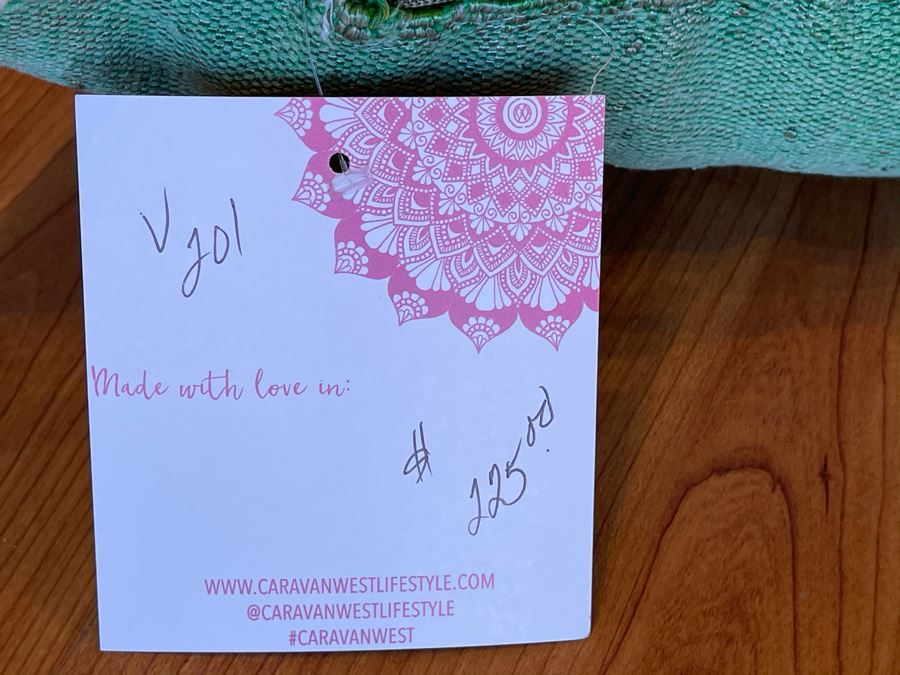 Large Moroccan Handmade Cactus Silk Organic Pillow Ocean Green Retails $225 [Photo 7]