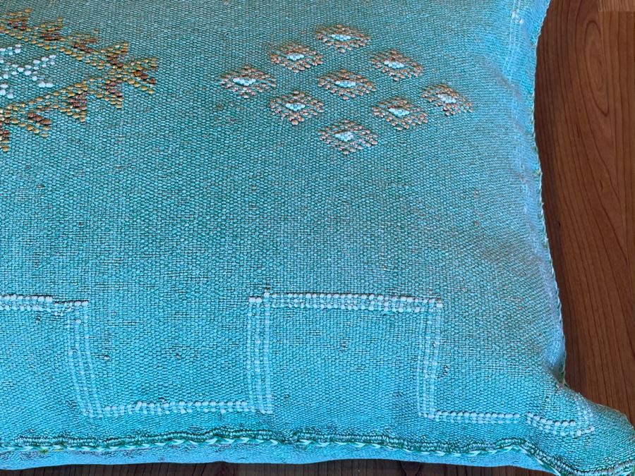 Large Moroccan Handmade Cactus Silk Organic Pillow Ocean Green Retails $225 [Photo 6]