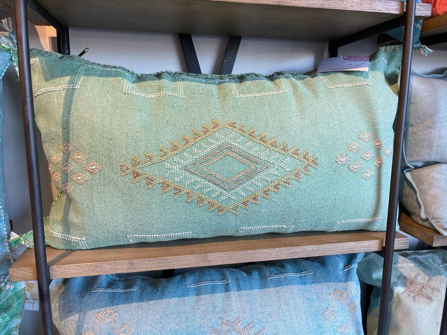 Large Moroccan Handmade Cactus Silk Organic Pillow Ocean Green Retails $225 [Photo 2]