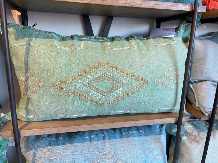 Large Moroccan Handmade Cactus Silk Organic Pillow Ocean Green Retails $225 [Photo 1]