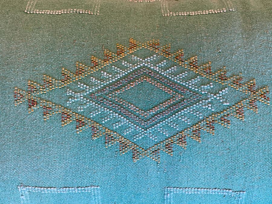 Large Moroccan Handmade Cactus Silk Organic Pillow Ocean Green Retails $225 [Photo 5]