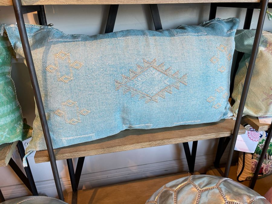 Large Moroccan Handmade Cactus Silk Organic Pillow Blue Retails $225 [Photo 1]