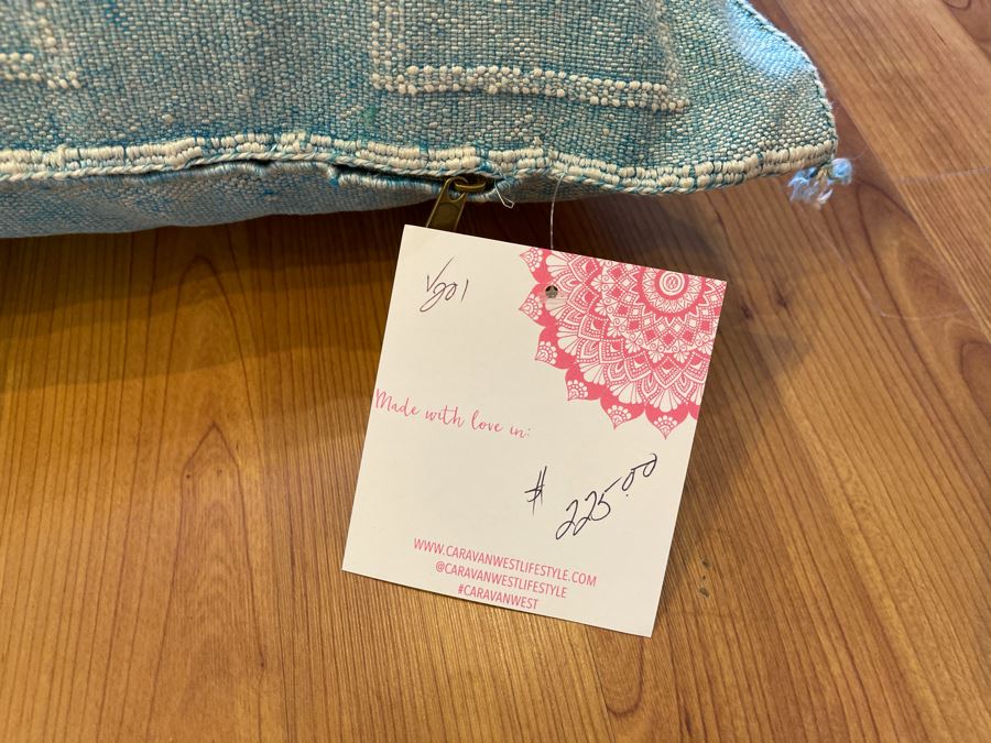 Large Moroccan Handmade Cactus Silk Organic Pillow Blue Retails $225 [Photo 5]