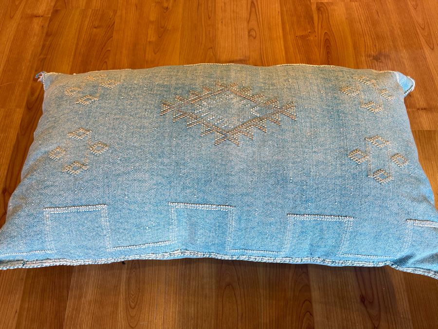 Large Moroccan Handmade Cactus Silk Organic Pillow Blue Retails $225 [Photo 4]