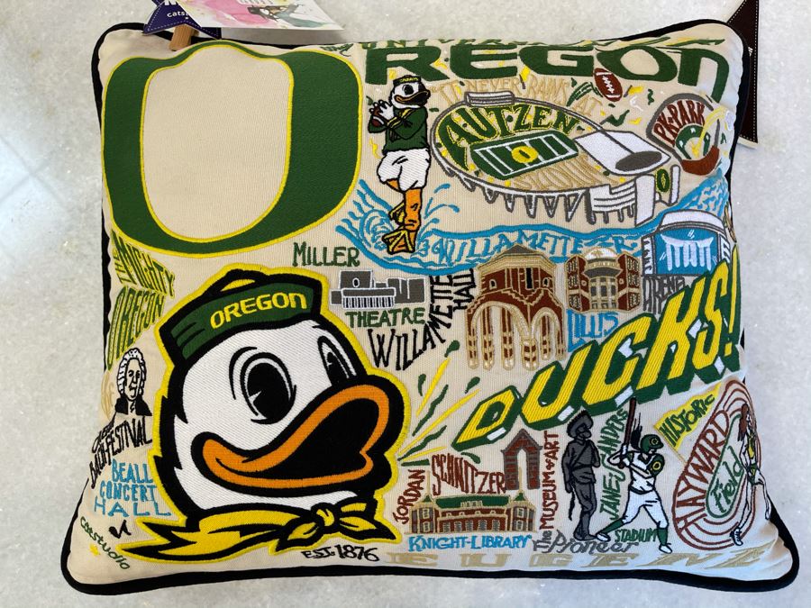University Of Oregon Collegiate Emroidered Pillow From Catstudio 17' X 13' Retails $192 [Photo 2]