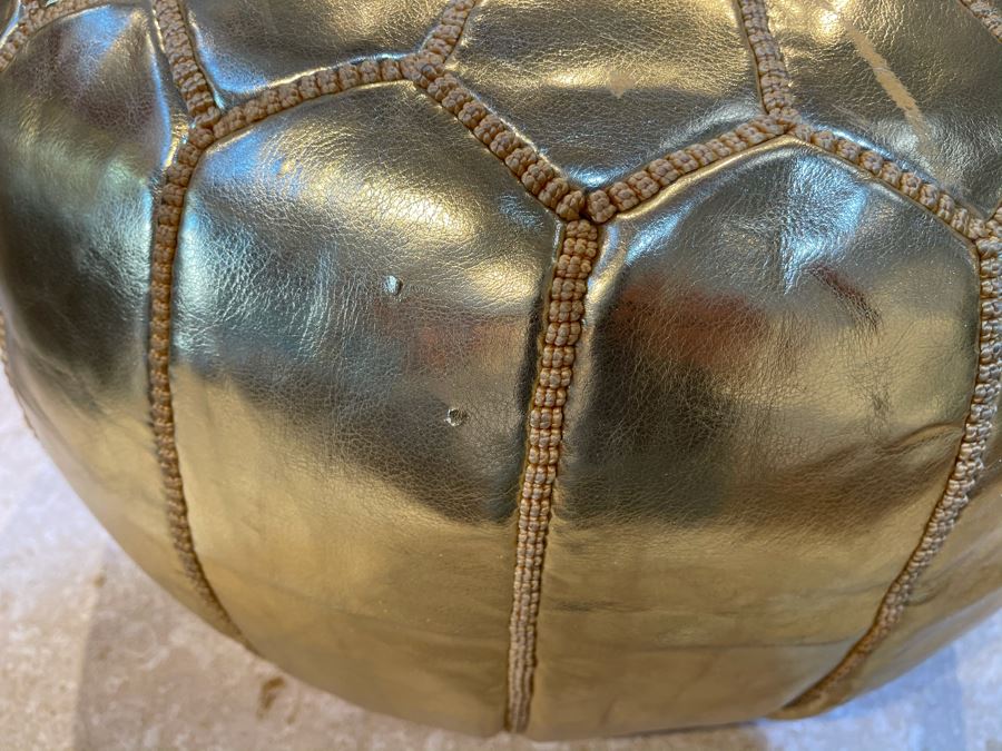 Moroccan Leather Pouf Ottoman Footstool In Gold Apx 22'W X 13'H Retails $225 [Photo 7]