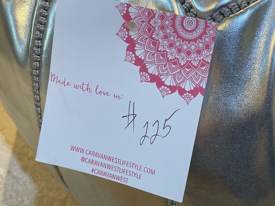 Moroccan Leather Pouf Ottoman Footstool In Silver Apx 22'W X 13'H Retails $225 [Photo 4]