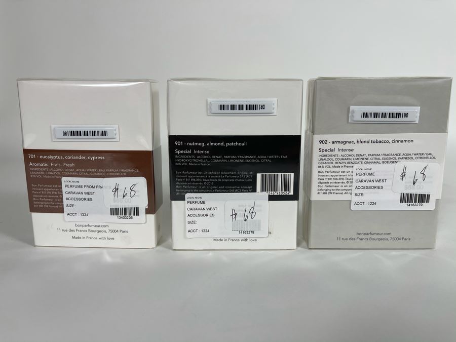 Bon Parfumeur Paris France Perfume 30ml  (1) 701 - Eucalyptus, Coriander, Cypress, (1) 901 - Nutmeg, Almond, Patchouli, (1) 902 - Armagnac, Blond Tobacco, Cinnamon - Total Retail Value $204 [Photo 3]