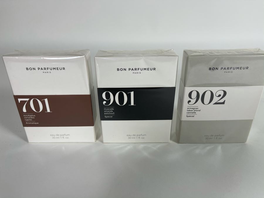 Bon Parfumeur Paris France Perfume 30ml  (1) 701 - Eucalyptus, Coriander, Cypress, (1) 901 - Nutmeg, Almond, Patchouli, (1) 902 - Armagnac, Blond Tobacco, Cinnamon - Total Retail Value $204 [Photo 2]