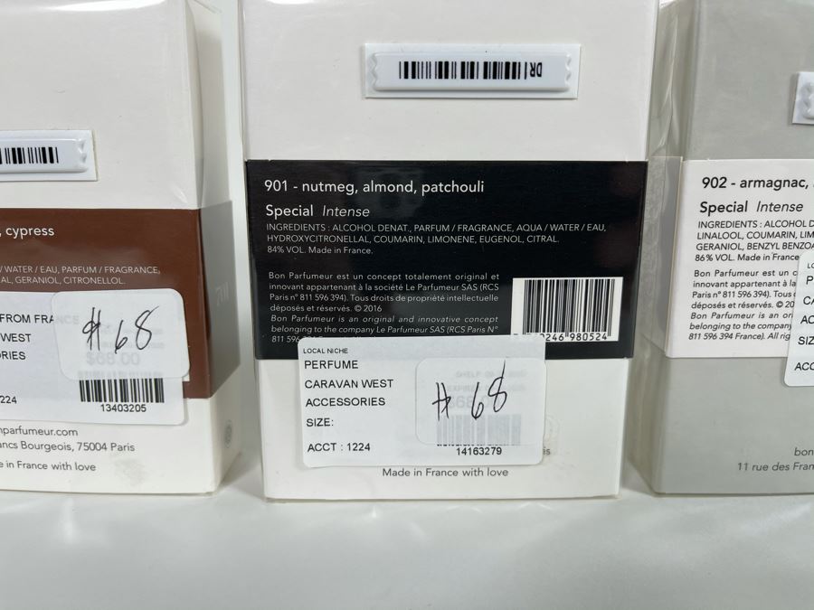 Bon Parfumeur Paris France Perfume 30ml  (1) 701 - Eucalyptus, Coriander, Cypress, (1) 901 - Nutmeg, Almond, Patchouli, (1) 902 - Armagnac, Blond Tobacco, Cinnamon - Total Retail Value $204 [Photo 5]