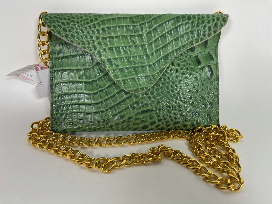 New JJ Winters Leather Faux Crocodile Handbag Green Retails $95 [Photo 2]