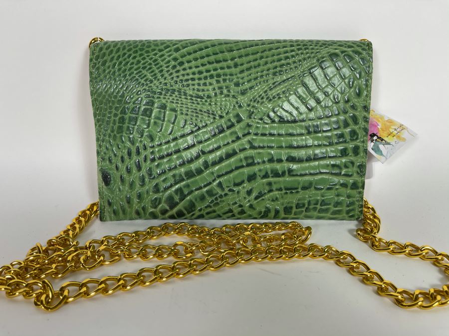 New JJ Winters Leather Faux Crocodile Handbag Green Retails $95 [Photo 3]