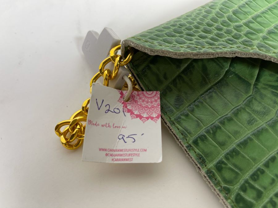 New JJ Winters Leather Faux Crocodile Handbag Green Retails $95 [Photo 5]