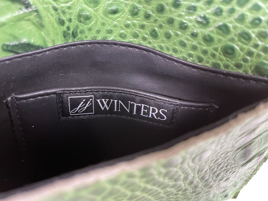 New JJ Winters Leather Faux Crocodile Handbag Green Retails $95 [Photo 4]