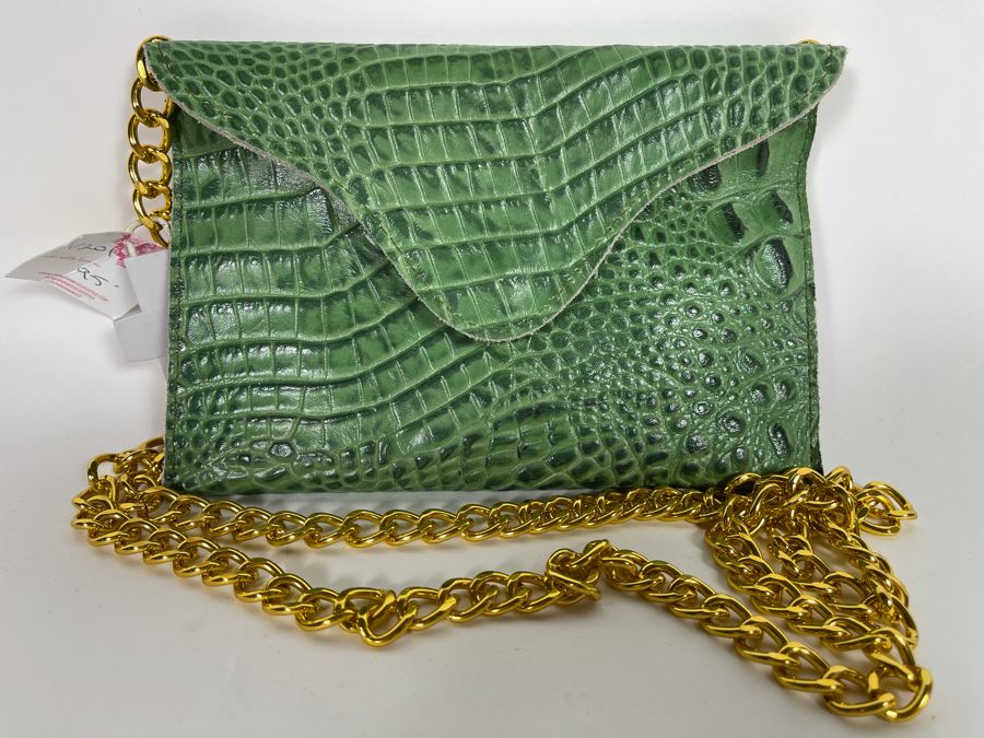 New JJ Winters Leather Faux Crocodile Handbag Green Retails $95 [Photo 1]