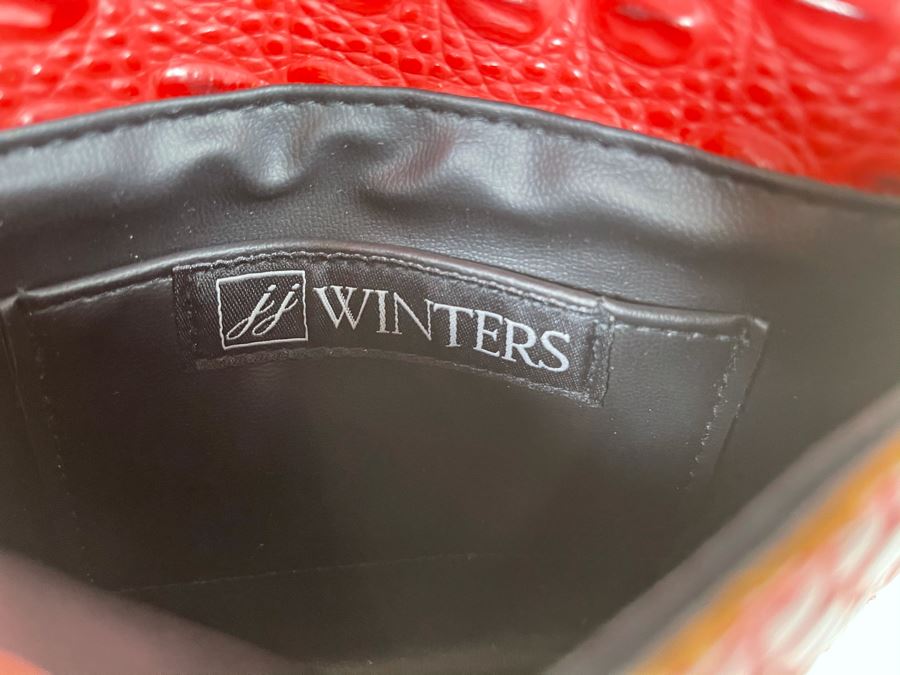 New JJ Winters Leather Faux Crocodile Handbag Red Retails $95 [Photo 3]