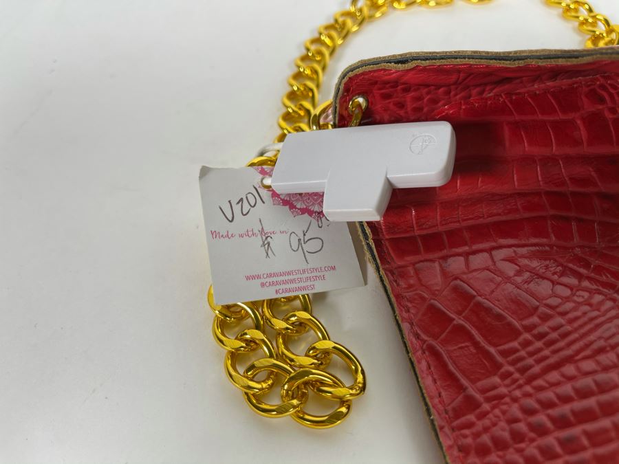 New JJ Winters Leather Faux Crocodile Handbag Red Retails $95 [Photo 4]