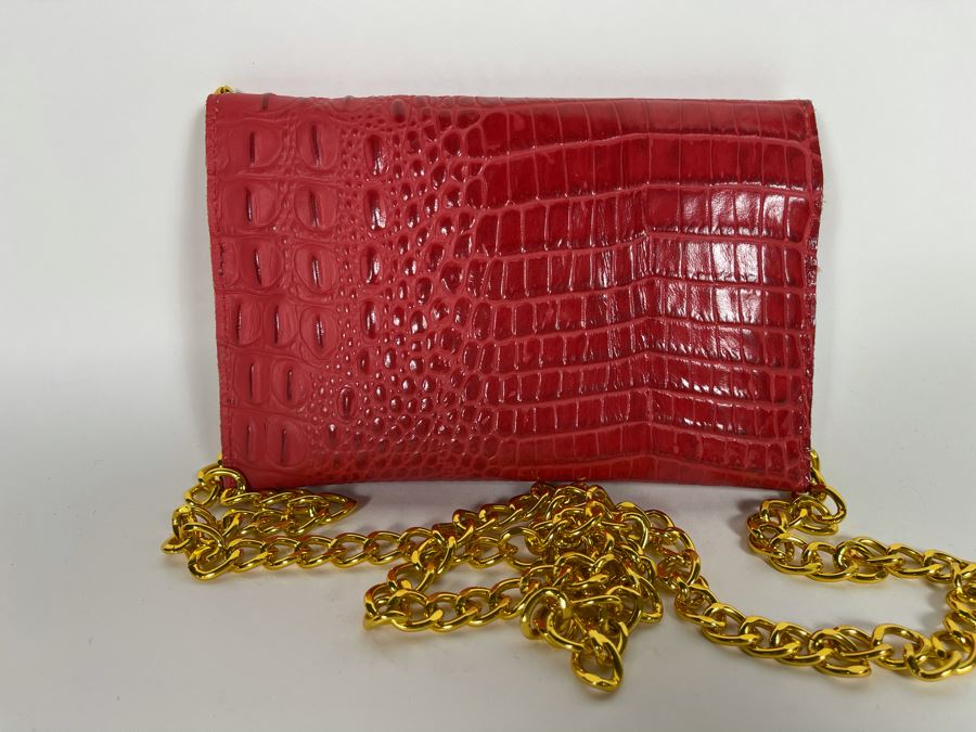 New JJ Winters Leather Faux Crocodile Handbag Red Retails $95 [Photo 2]