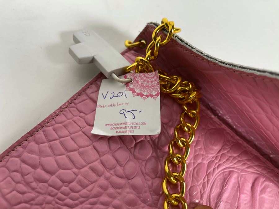 New JJ Winters Leather Faux Crocodile Handbag Pink Retails $95 [Photo 4]