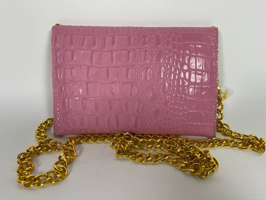 New JJ Winters Leather Faux Crocodile Handbag Pink Retails $95 [Photo 2]