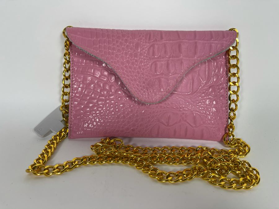 New JJ Winters Leather Faux Crocodile Handbag Pink Retails $95 [Photo 1]