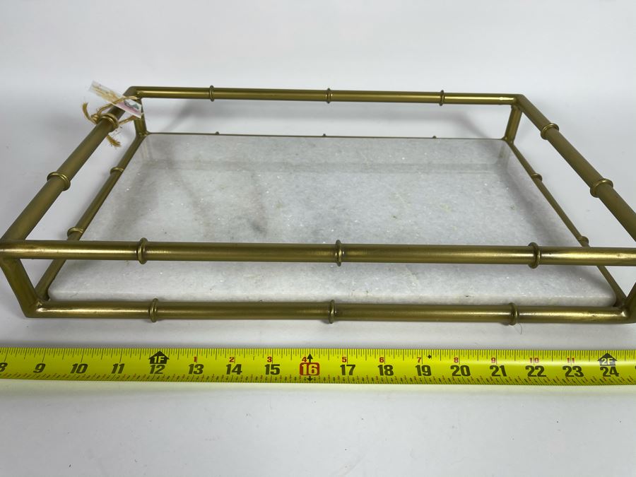Hollywood Regency Brass And Marble Serving Tray 18' X 12'D X 2.75'H Retails $145 [Photo 3]