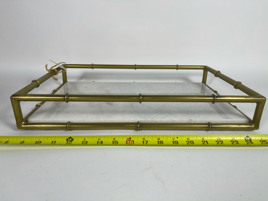Hollywood Regency Brass And Marble Serving Tray 18' X 12'D X 2.75'H Retails $145 [Photo 2]