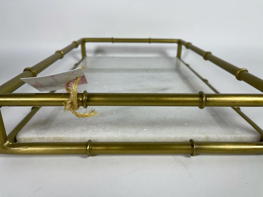 Hollywood Regency Brass And Marble Serving Tray 18' X 12'D X 2.75'H Retails $145 [Photo 5]