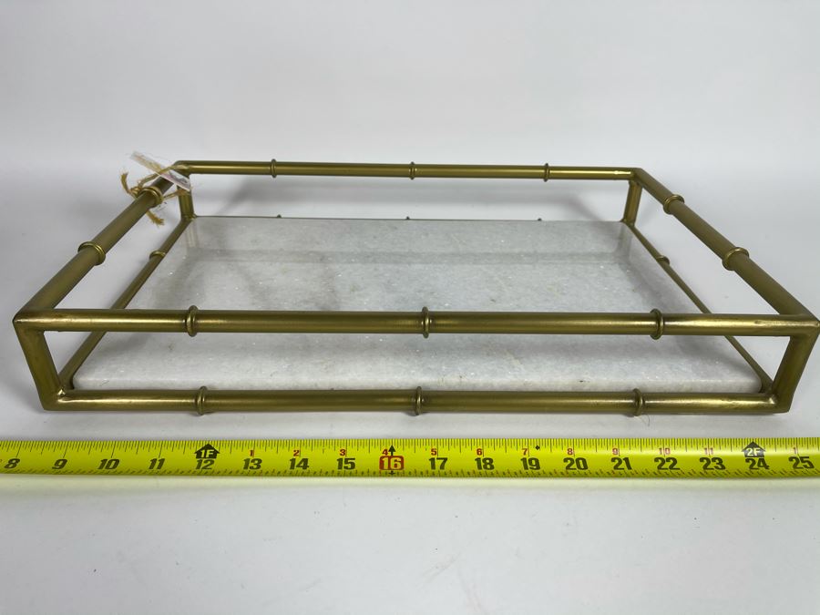 Hollywood Regency Brass And Marble Serving Tray 18' X 12'D X 2.75'H Retails $145 [Photo 1]