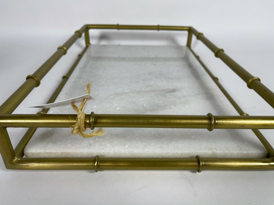 Hollywood Regency Brass And Marble Serving Tray 18' X 12'D X 2.75'H Retails $145 [Photo 4]