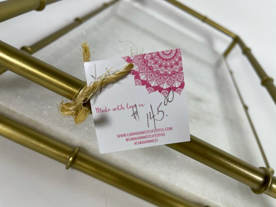 Hollywood Regency Brass And Marble Serving Tray 18' X 12'D X 2.75'H Retails $145 [Photo 6]