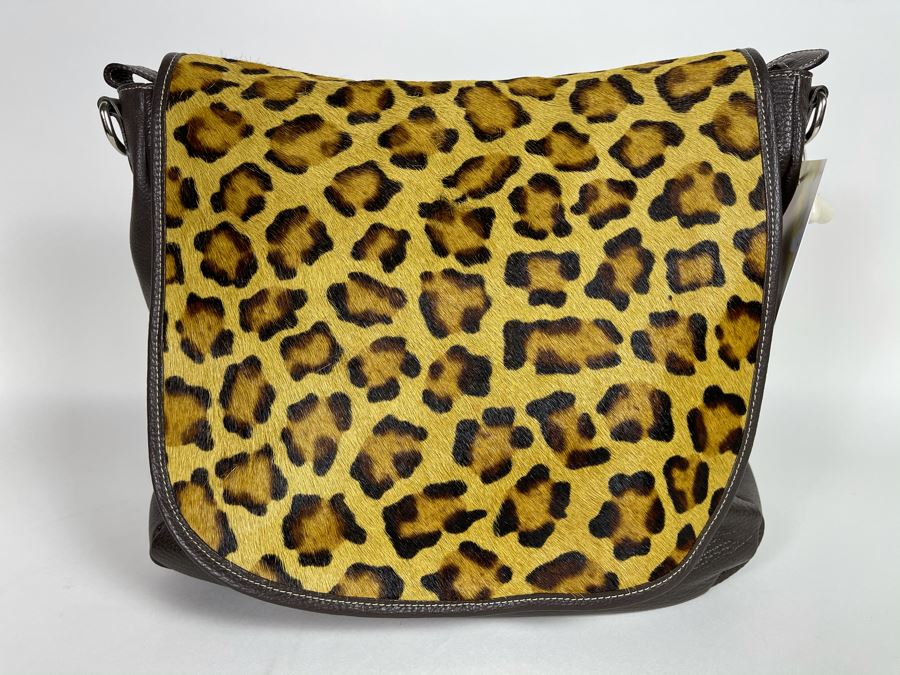 New Claudia Firenze Leather Leopard Pattern Handbag 14'W X 12'H Retails $375 [Photo 2]