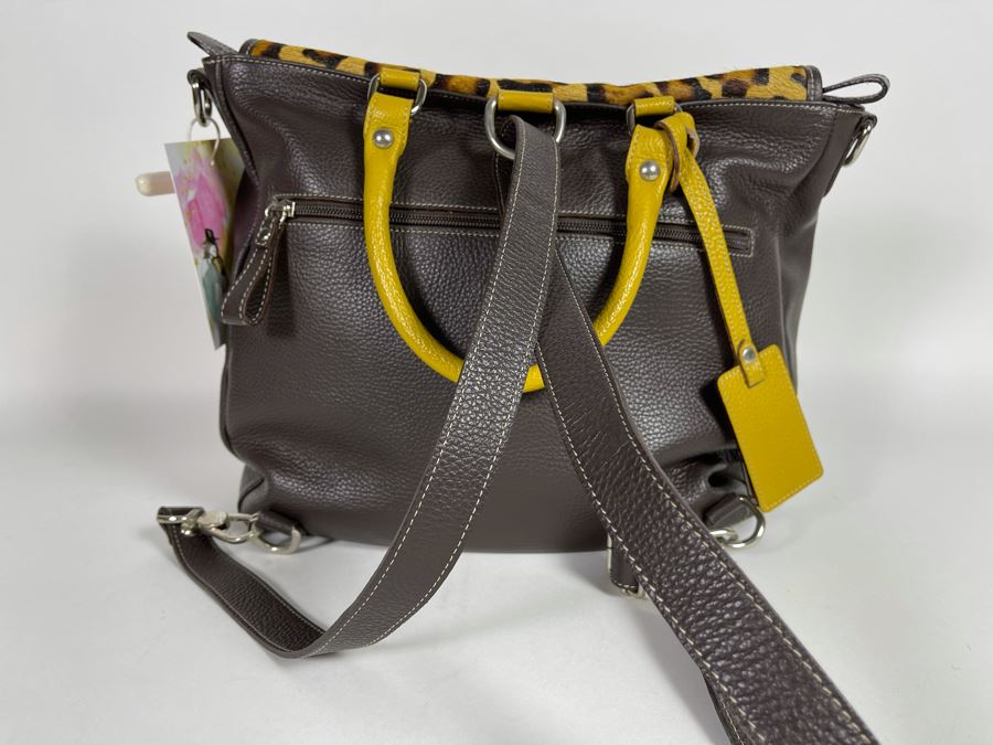 New Claudia Firenze Leather Leopard Pattern Handbag 14'W X 12'H Retails $375 [Photo 4]