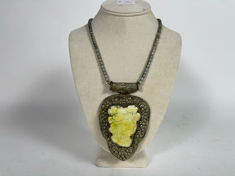 Natural Stone Base Metal Pendant Statement Necklace 24'L Retails $225 [Photo 2]