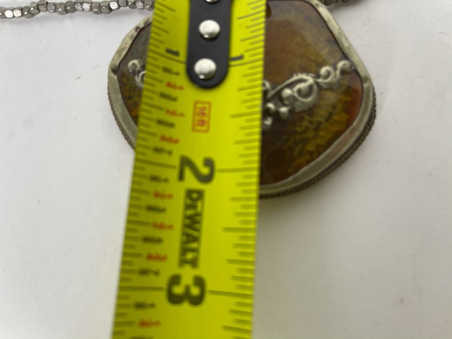 Natural Stone Base Metal Pendant Statement Necklace 24'L Retails $225 [Photo 8]