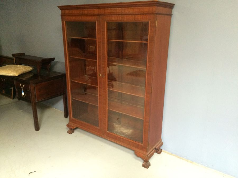 Beautiful Antique 2 Door Bookcase with Lock and Ball and Claw Feet [Photo 1]