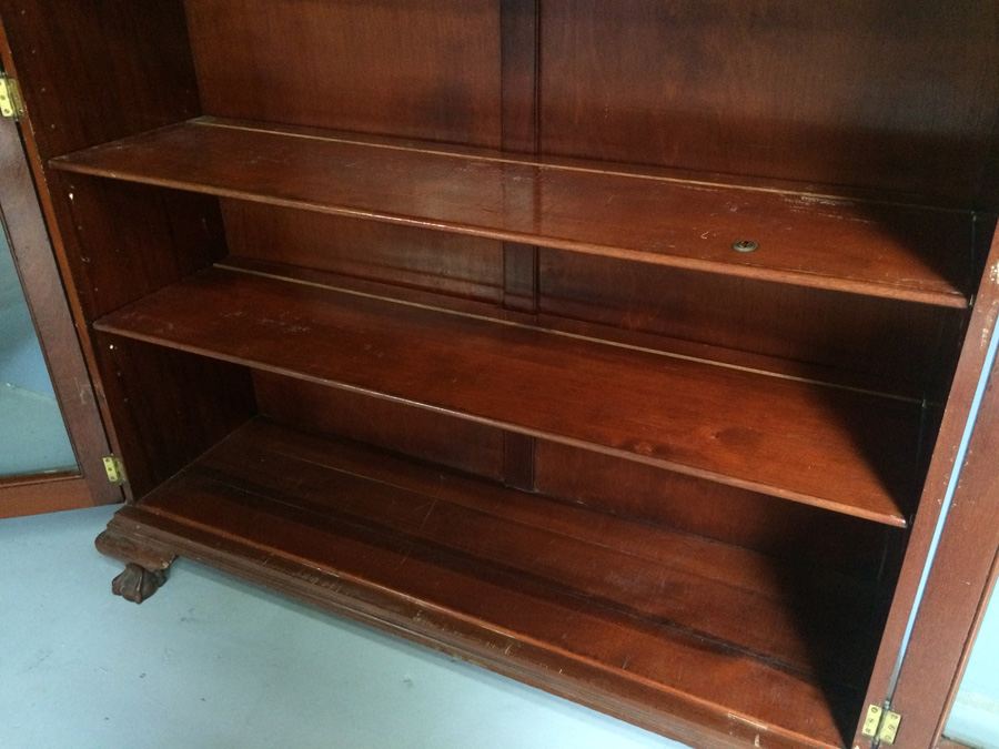 Beautiful Antique 2 Door Bookcase with Lock and Ball and Claw Feet