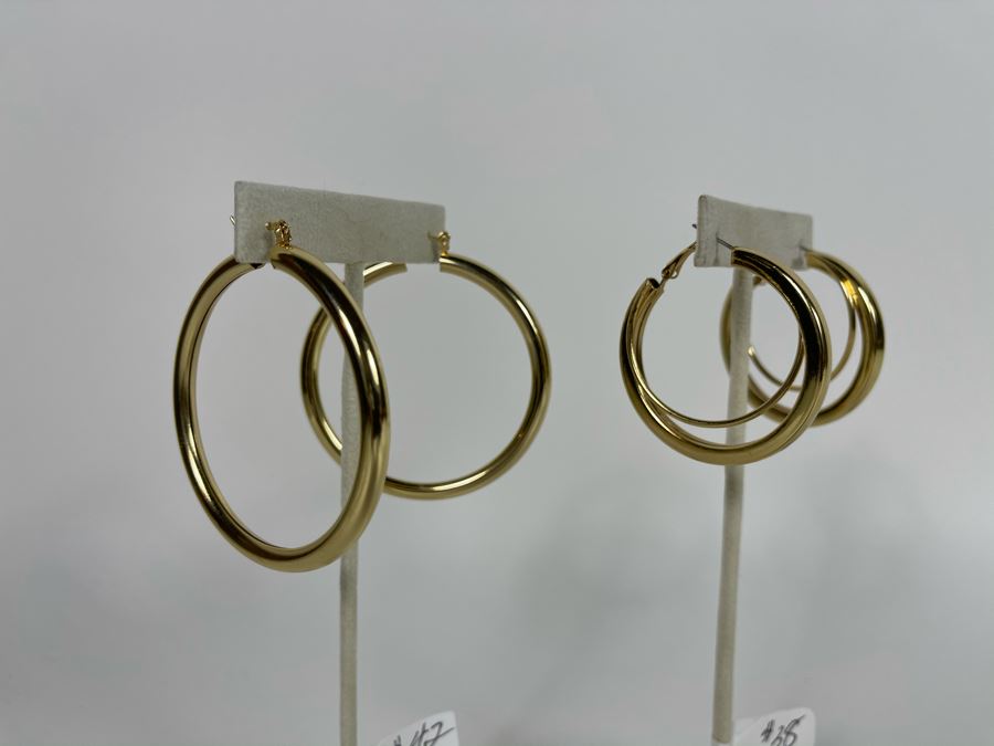 Pair Of 14K Gold PLATED Hoop Earrings With Store Display Retails $80 [Photo 2]