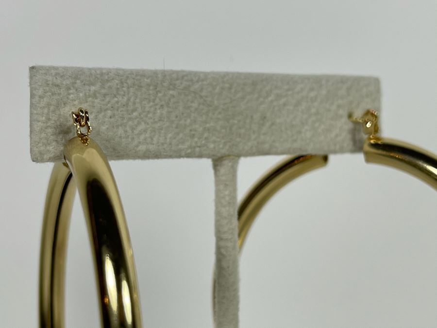 Pair Of 14K Gold PLATED Hoop Earrings With Store Display Retails $80 [Photo 3]
