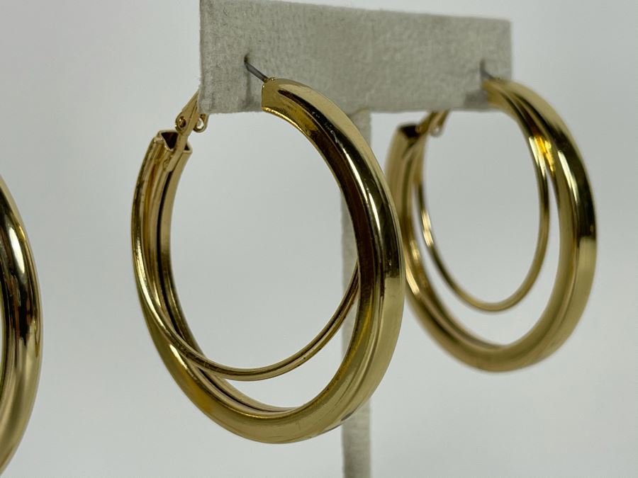 Pair Of 14K Gold PLATED Hoop Earrings With Store Display Retails $80 [Photo 4]