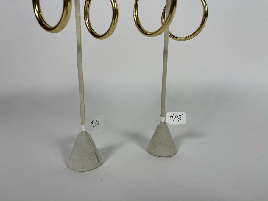 Pair Of 14K Gold PLATED Hoop Earrings With Store Display Retails $74 [Photo 4]