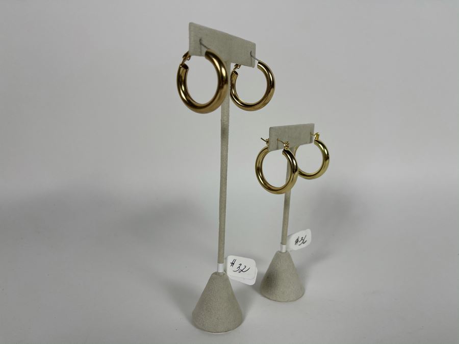Pair Of 14K Gold PLATED Hoop Earrings With Store Display Retails $68 [Photo 1]