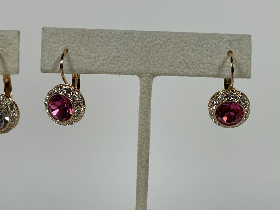 Pair Of 14K Gold PLATED Crystal Earrings With Store Display Retails $96 [Photo 5]