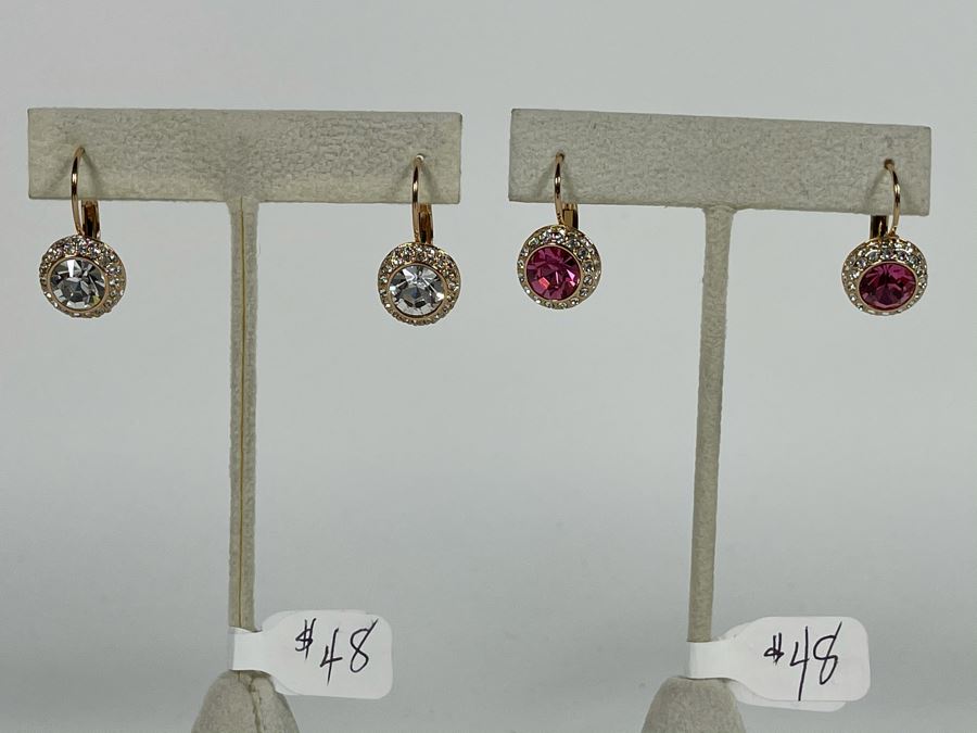 Pair Of 14K Gold PLATED Crystal Earrings With Store Display Retails $96