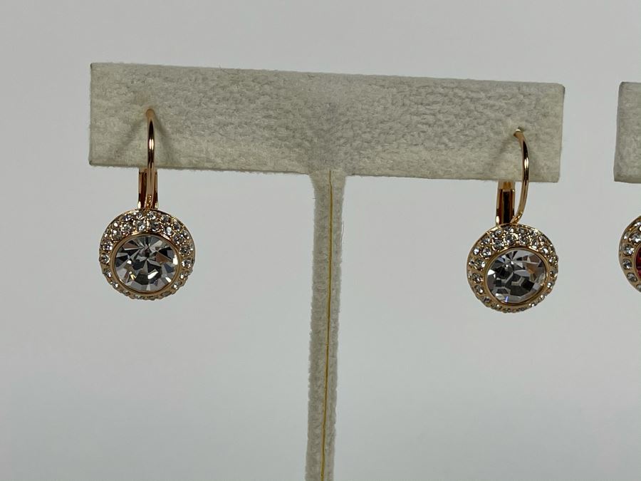 Pair Of 14K Gold PLATED Crystal Earrings With Store Display Retails $96 [Photo 4]