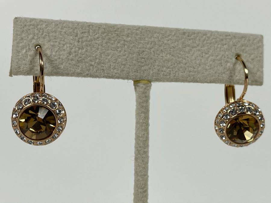 Pair Of 14K Gold PLATED Crystal Earrings With Store Display Retails $96 [Photo 5]