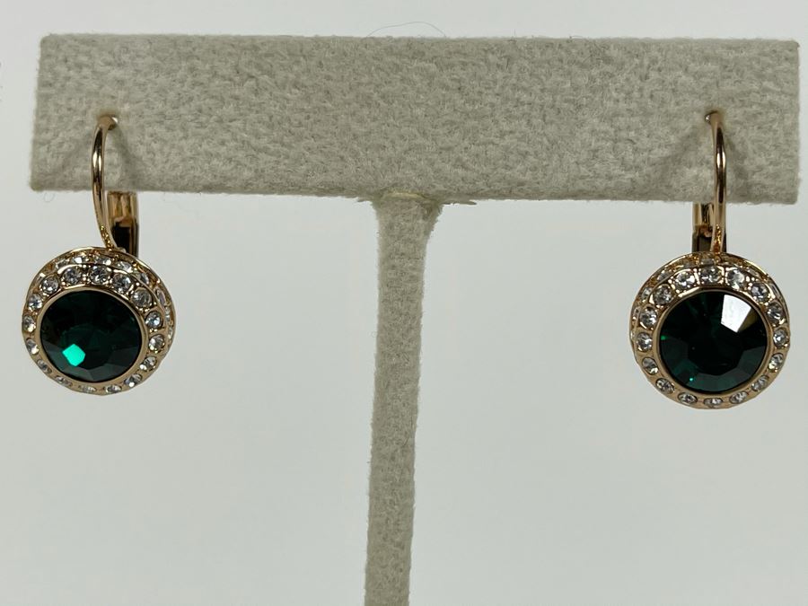Pair Of 14K Gold PLATED Crystal Earrings With Store Display Retails $96 [Photo 6]